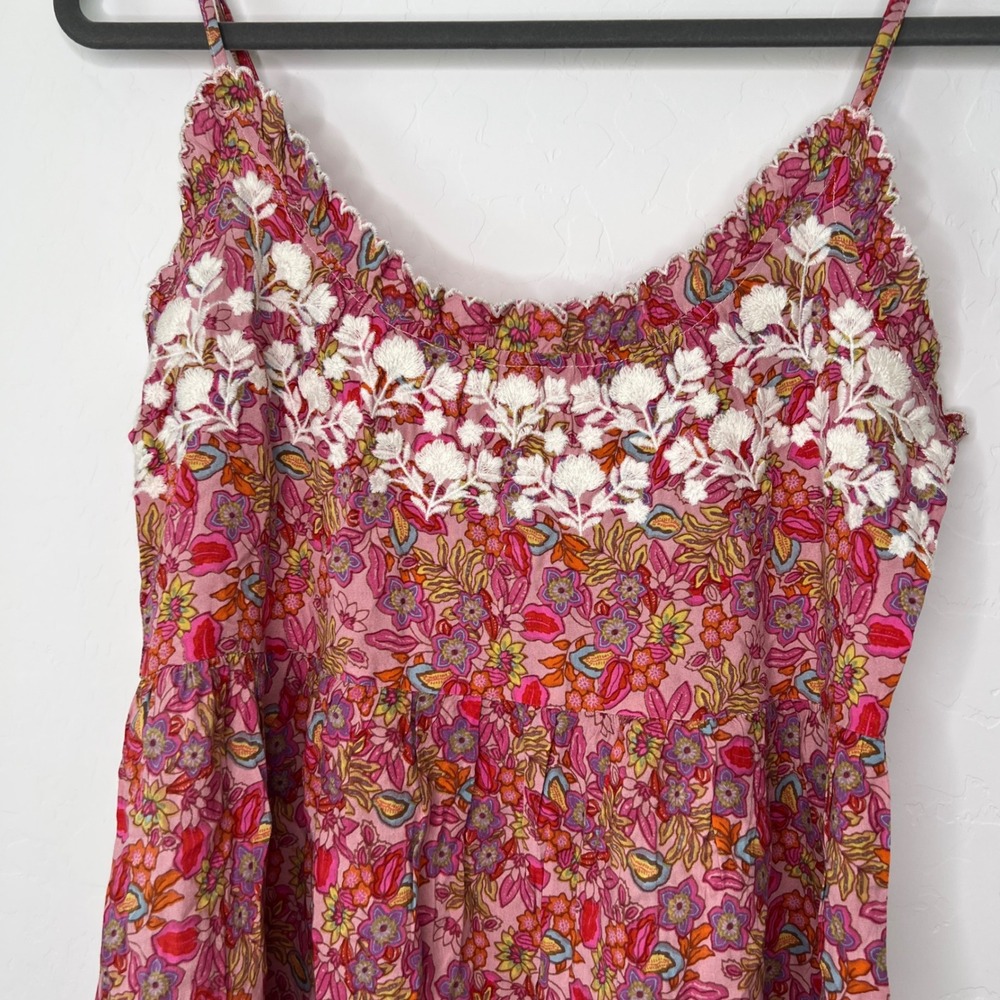 Natural Life Mini Dress Women XS Pink Floral Embroidered Tiered - Picture 3 of 7